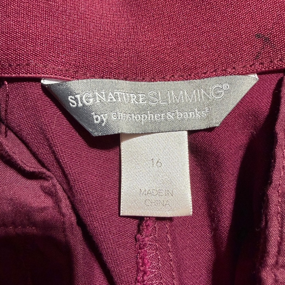 Christopher & Banks Signature Slimming Pants Womens 16 Burgundy Straight Leg - Picture 3 of 7